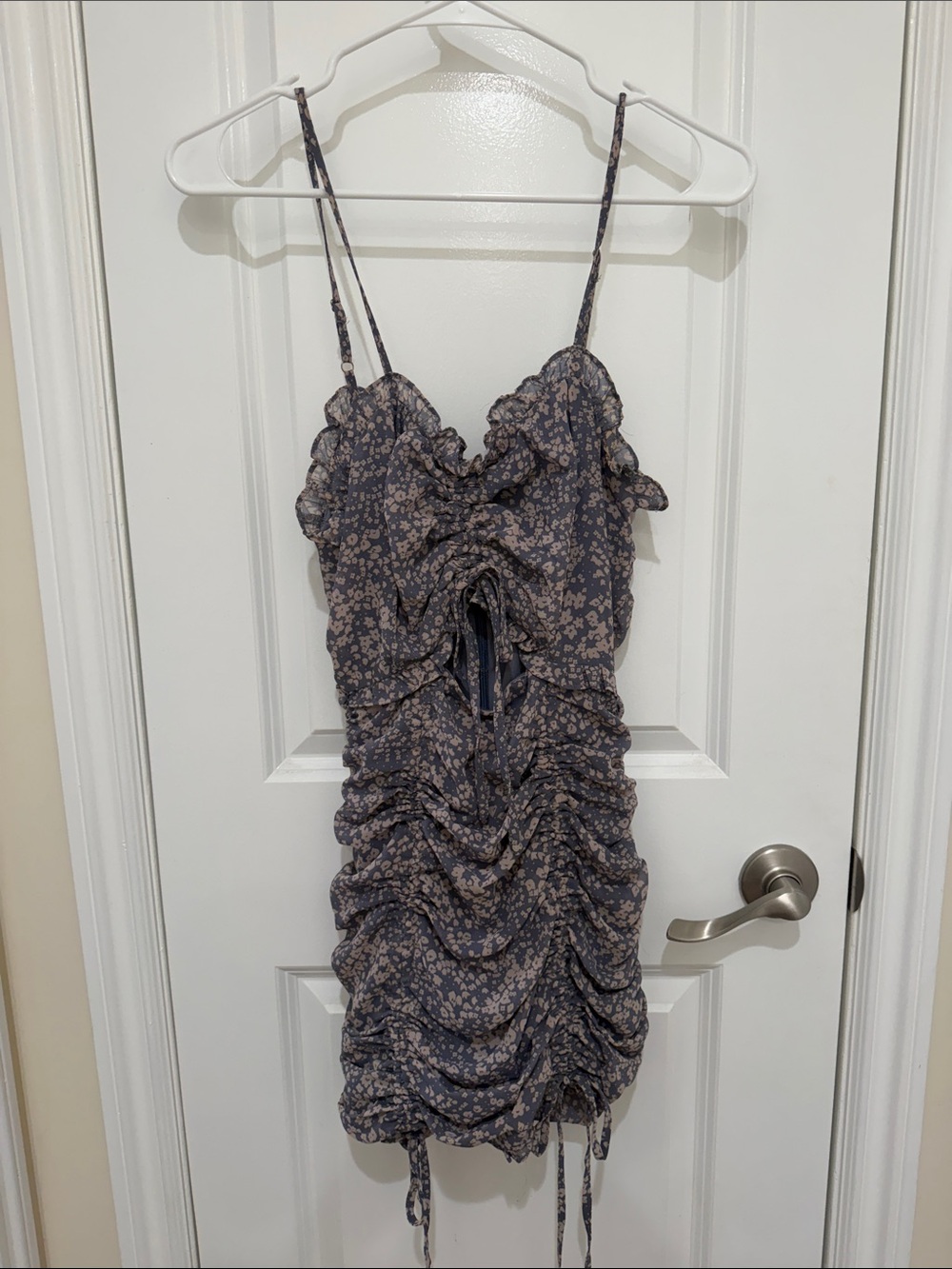 Papermoon Floral Ruched Mini Dress w/ Tie Accents